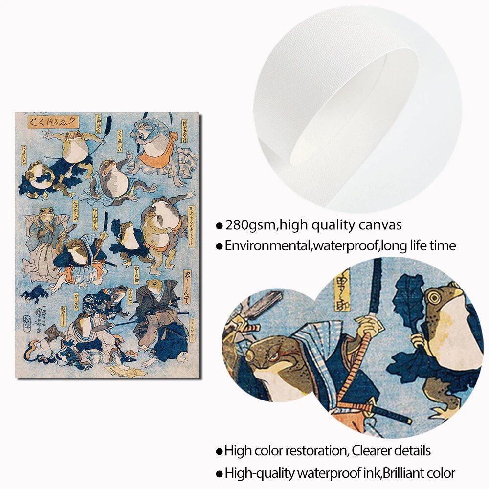 Плакат с японскими лягушками самурая винтажная Абстрактная Картина на холсте