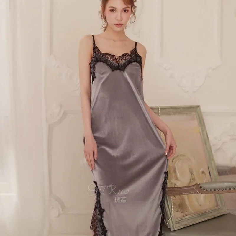 QWEEK Velvet Nightdress Women Sexy Sleepwear Autumn Nightwear Lace Long Dress Nightie Elegant Nightgown Female Robes Vestidos