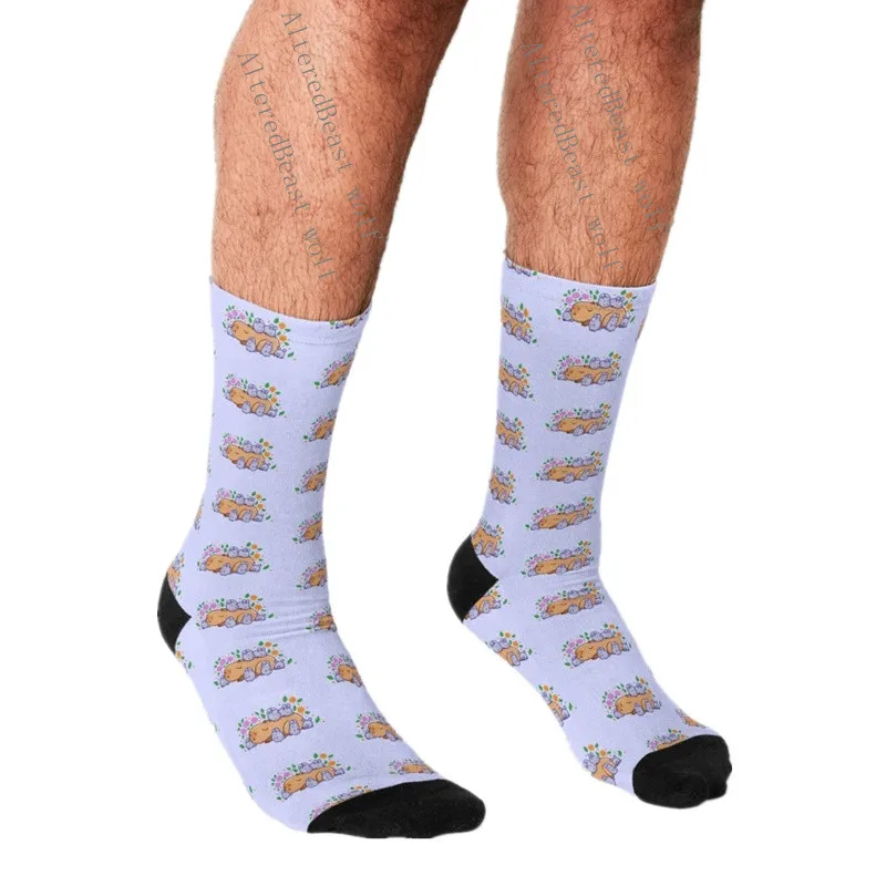 

Men's Funny socks Capybara with bunnies Socks harajuku Men Happy hip hop Novelty cute boys Crew Casual Crazy Socks for men