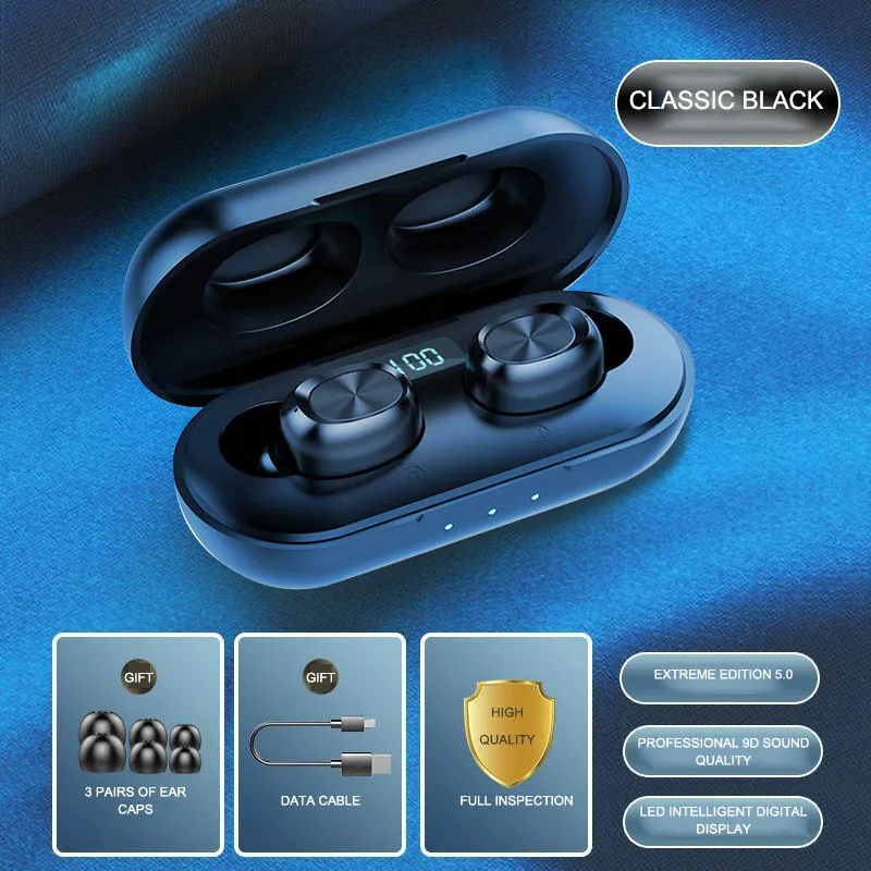 TWS Bluetooth 5 0 наушники с зарядным боксом настоящие беспроводные 9D стерео спортивные