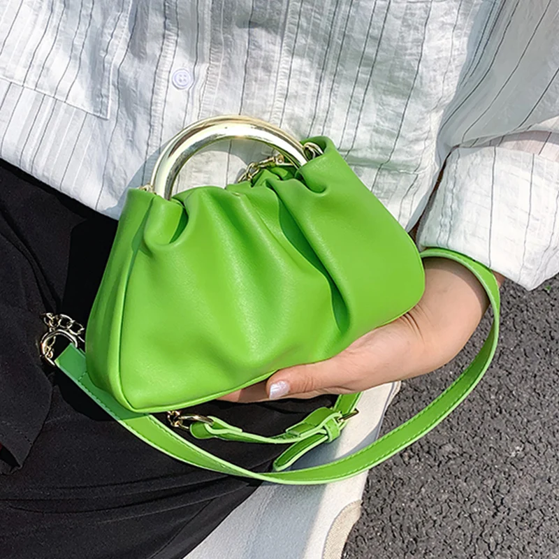 

Folds Design Small PU Leather Chain Crossbody Shoulder Bags For Women 2021 Summer Ladies Luxury Handbags Purses Trendy Clutch