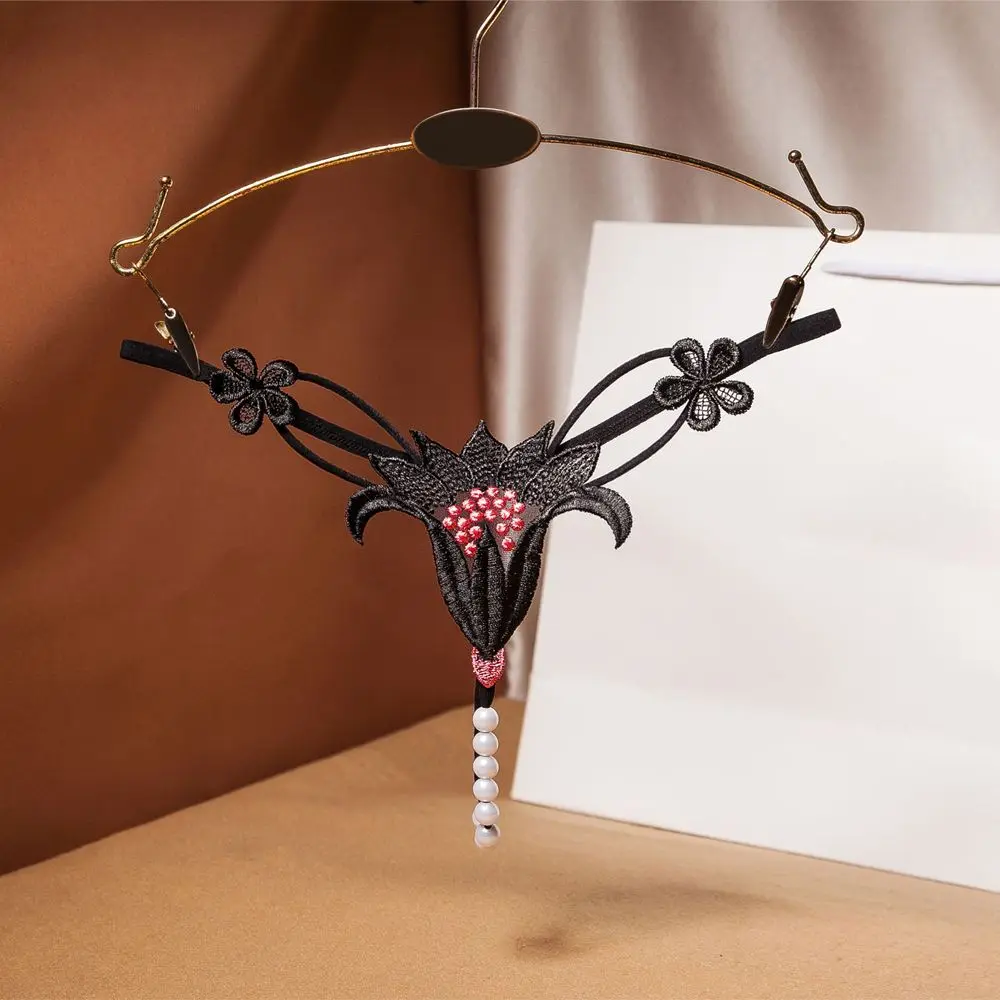 Трусики Тонг женские эластичные с открытой промежностью жемчугом|Трусики| |