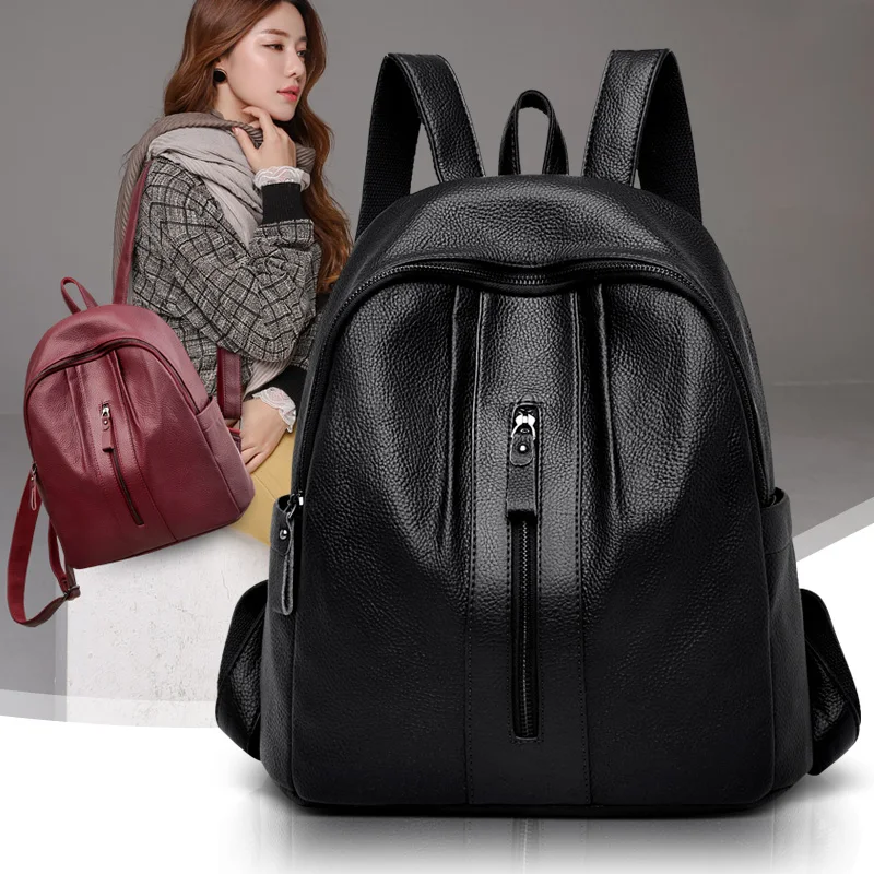 

OLSITTI High Quality Solid Color Leather Backpacks for Women 2021 Vintage Backpack Matte Red, Black Travel Back Bag Mochila