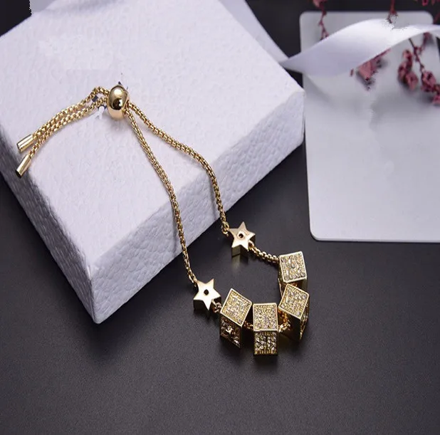 

Fashion Brand D Letter Gold Adjust Pendant Chain Bracelets Designer Europe Crystal Bracelet for Women Jewelry Party Holiday Gift