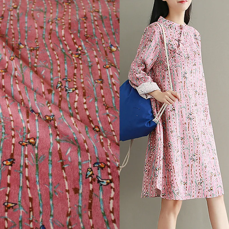 

Half meter new design cotton corduroy fabric with cartoon geometric flower stripe print for dress shirt children garment T854
