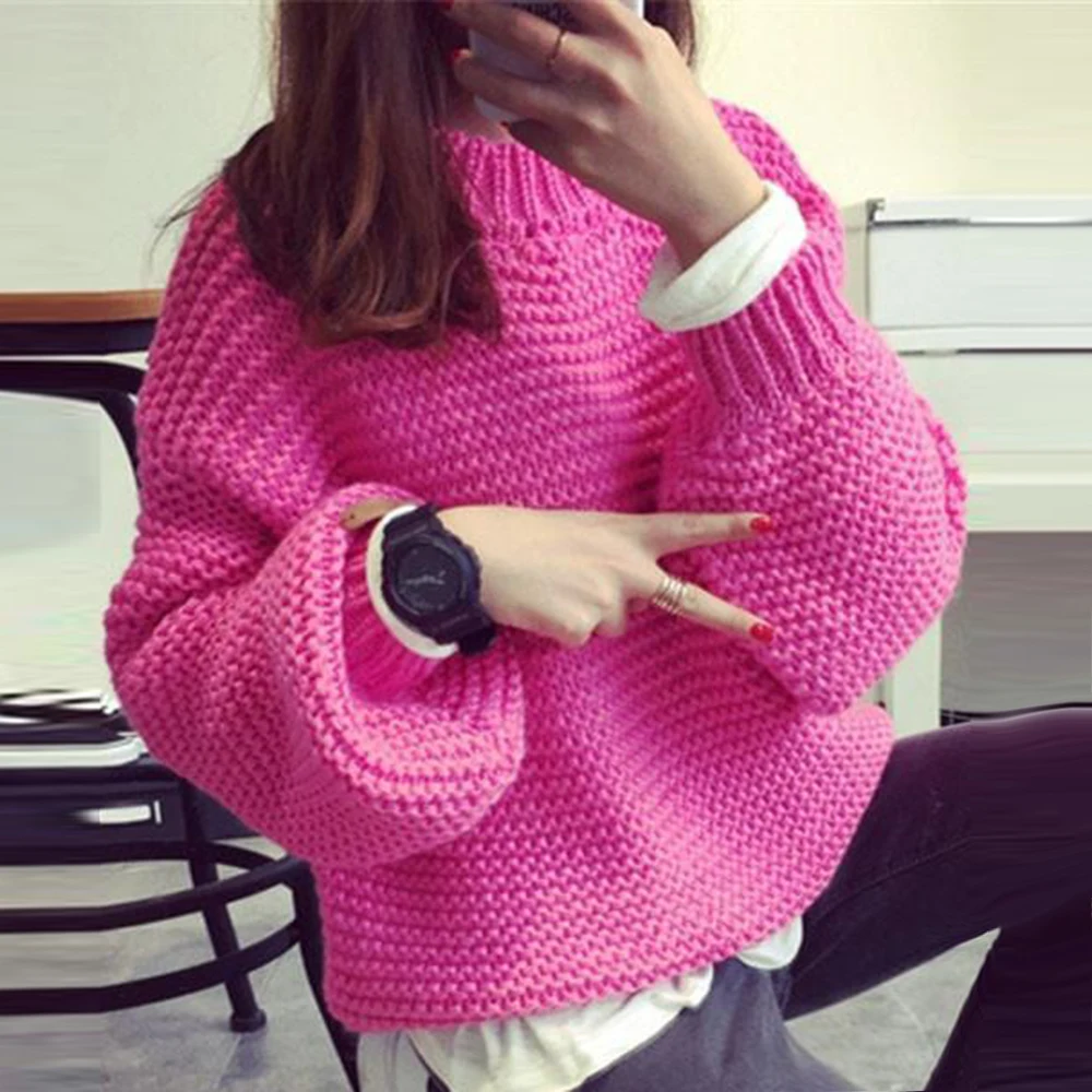 Sweater Female Pullovers Autumn 2019 New Women's Long Sleeved Pullover Loose Short Pocket Slash Neck Sweaters | Женская одежда