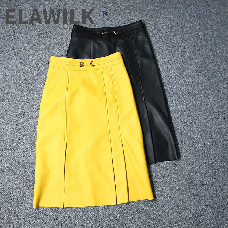 

France Style OL elegant High-rise Leather Skirt Autumn High quality Women's Genuine leather pencil Skirt C891