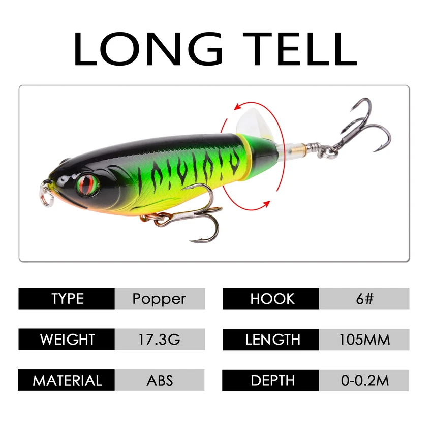 

5Pcs Topwater Fishing Lure Set Whopper Plopper Bait with Box Rotating Tail 105mm 17.3g Pencil Popper Hard Bait Fishing Plopper