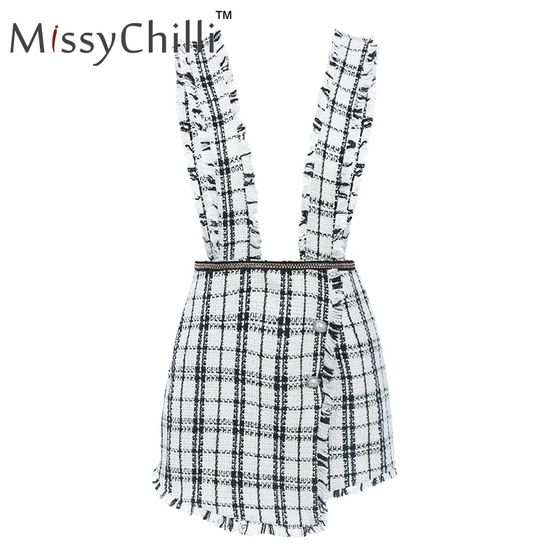 MissyChilli, сексуальная твидовая Осенняя юбка с высокой талией, юбка-брюки, женские трапециевидные клетчатые штаны, женские полосатые шорты, винтажные штаны