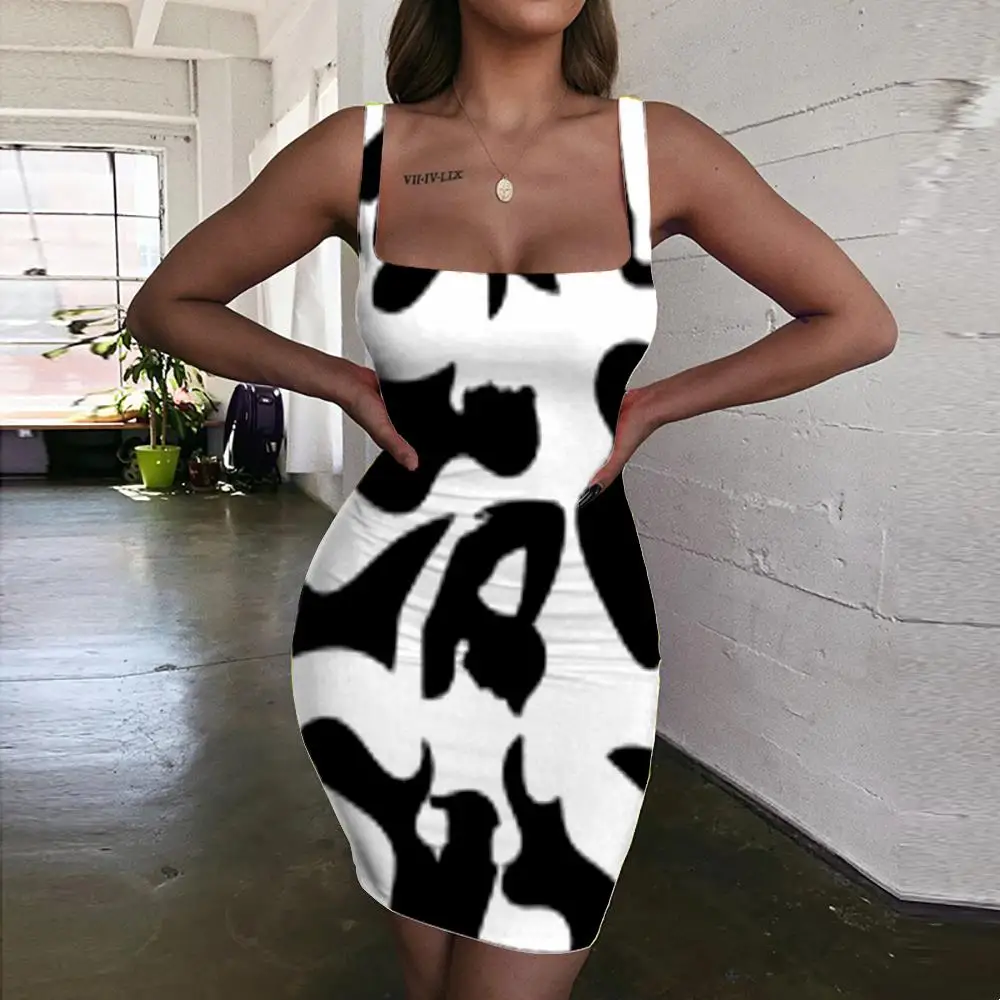 

Женское платье с абстрактным принтом KYKU, черно-белое облегающее платье в стиле Харадзюку, лето