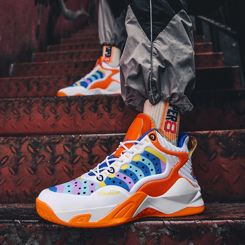 Fashion Colorful Basketball Shoes Men Women Cushioning Sports Shoes Trendy High top Sneakers Men Unisex Footwear Basket Homme