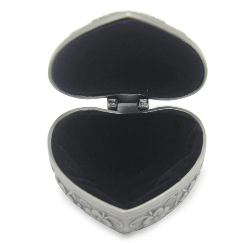 

Classic Vintage Antique Heart Shape Jewelry Box Ring Small Trinket Storage Organizer Chest Christmas Gift,Silver