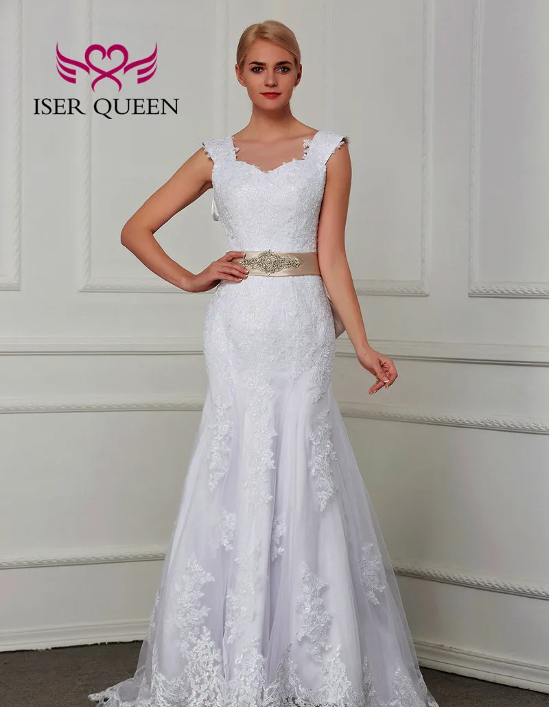 

Женское свадебное платье с юбкой годе, белое кружевное платье с рукавами-крылышками и поясом, очаровательное платье невесты на заказ, W0070,