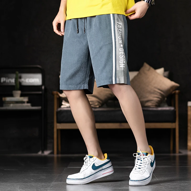 Мужские повседневные шорты с эластичной талией серые летние принтом лоскутные