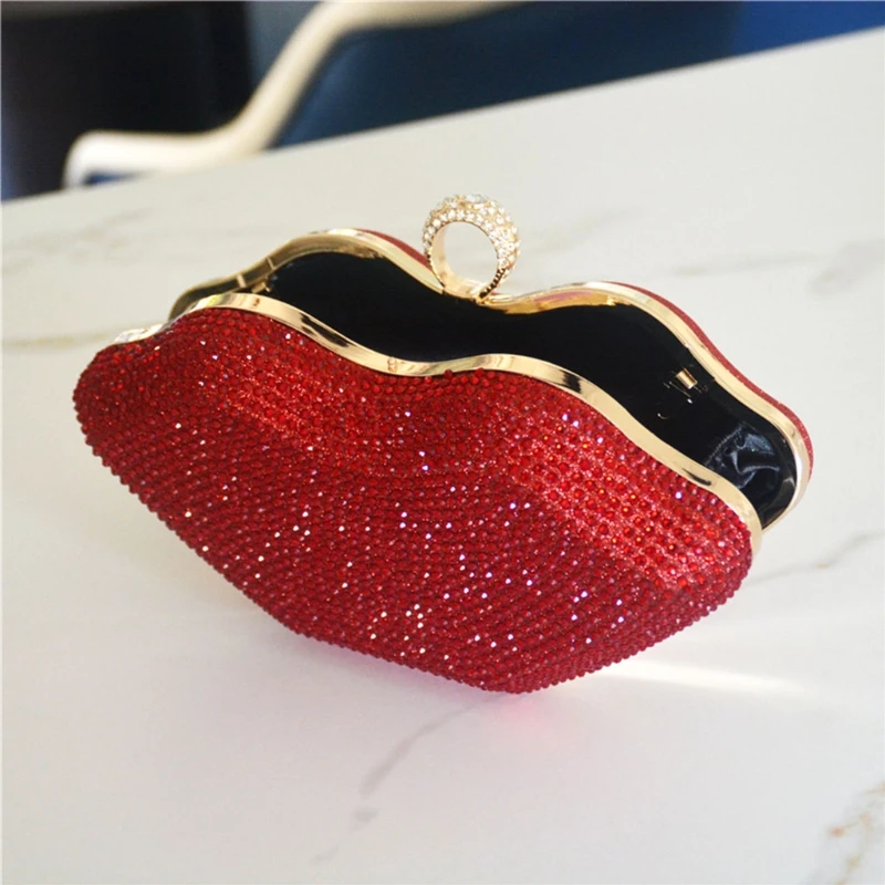 

Womens Lips Evening Clutch Bag Rhinestone Messenger Bag Retro Wedding Banquet Handbag Sparkly Party Prom Purses