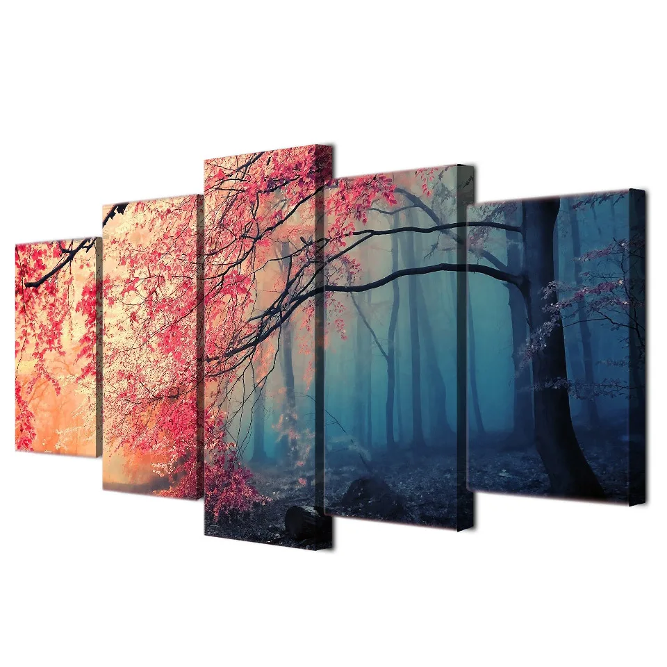 

Modular Pictures For Living Room Wall Art Canvas Painting Decor 5 Pieces Red Trees Forest Landscape Poster Hd Print