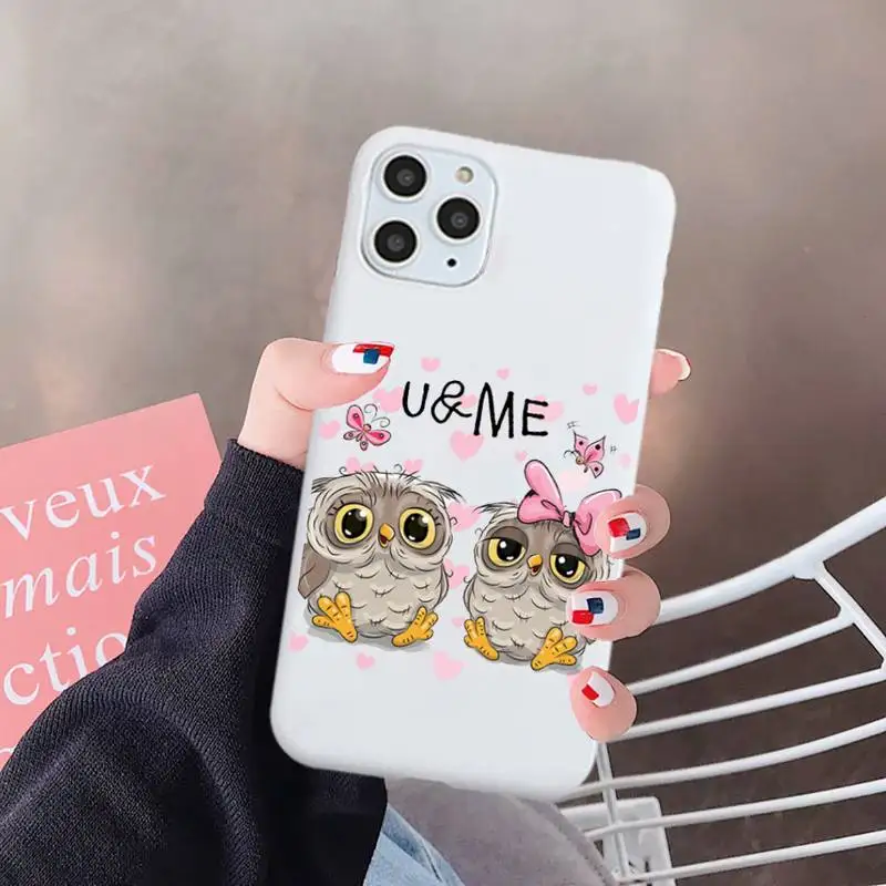 

Cute cartoon owl Love heart Phone Case Candy Color for iPhone 6 7 8 11 12 s mini pro X XS XR MAX Plus