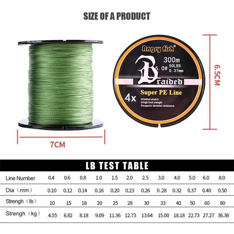 

300M Fishing Line 4 Strands Braided Fishing Line High Endurance 6 Colors Super PE Line Size 0.4-8 Outdoor Sports Fishing Line