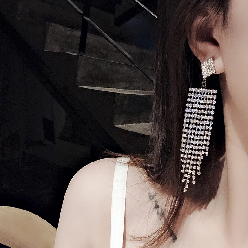 

Luxury Crystal Tassel Earrings 2021 Trendy Korean Style Elegant Dangle Earrings For Women Long Drop Earring Fashion Jewelry