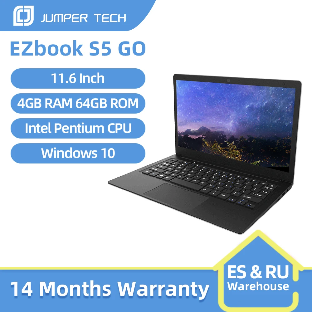 

New Jumper EZbook S5 GO Notebook 4GB RAM 64GB ROM 11.6 Inch 1366*768 Display Intel Pentium Quad Core Laptops Windows 10