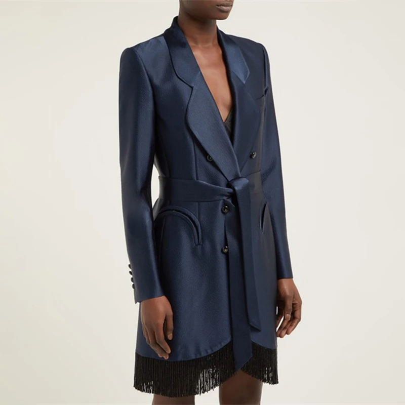 Платье с кисточками на Подоле поясом для женщин зазубренным воротником длинным