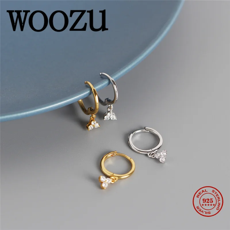 WOOZU реальные 925 Серебро Белый Циркон с геометрическим рисунком клевера шик