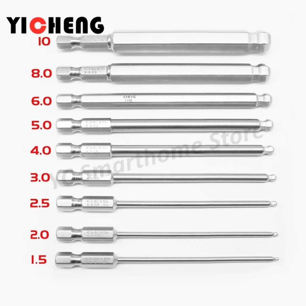 

9Pcs S2 Steel Belt Magnetic Electroplating Rust-Proof Ball Head Hexagon Screwdrivers Blades Set Ball Head Hexagon Screwdriver