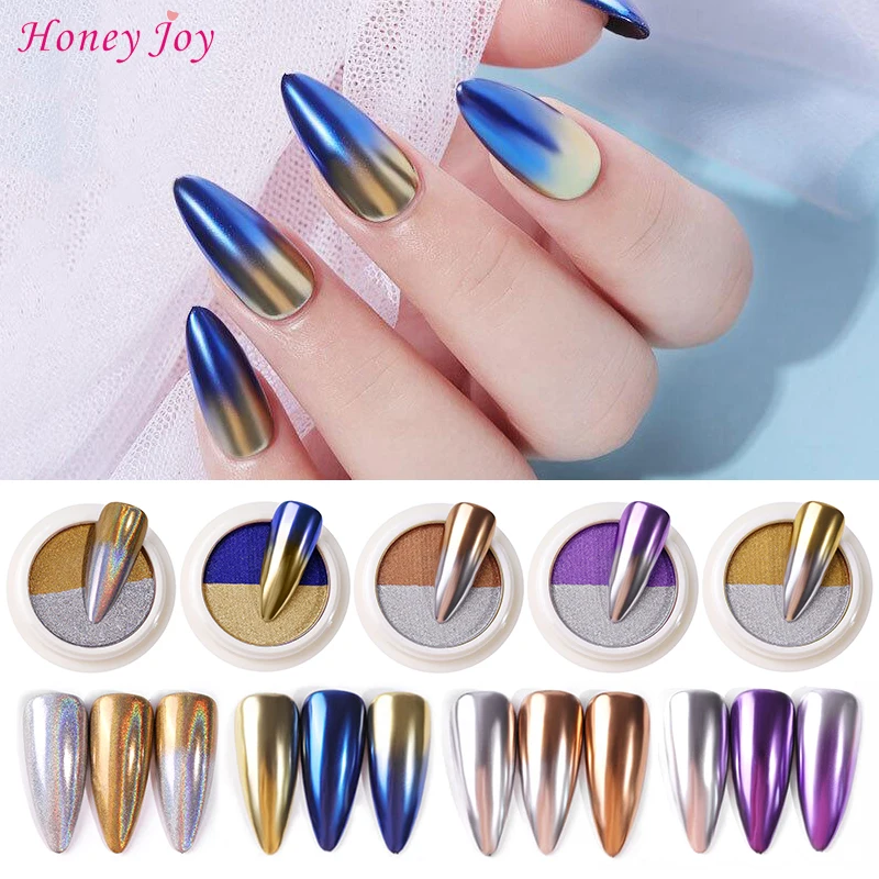 Двухцветная супер яркая голографическая Хромовая однотонная пудра для ногтей