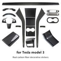 for tesla model 3y real carbon fiber interior bright light steering wheel outlet center control panel accessories