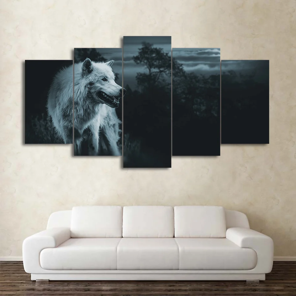 

Modern On The Wall Art Modular Pictures 5 Pieces Animal Wolf For Living Room Home Decor Abstract Painting On Canvas
