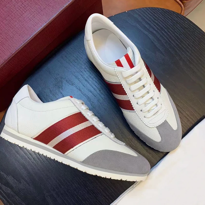 

White Calf Leather Low-Top Sneakers Luxury Designer Men's Casual Trainers Fashion Stripe Across Zapatillas Hombre