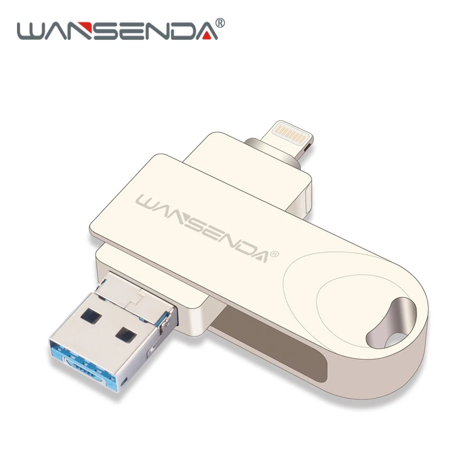 WANSENDA USB флеш-накопитель OTG, флеш-накопитель 8 ГБ, 16 ГБ, 32 ГБ, 64 ГБ, 128 ГБ, 3 в 1, флешка USB 3,0 для iPhone/iPad/Android/PC
