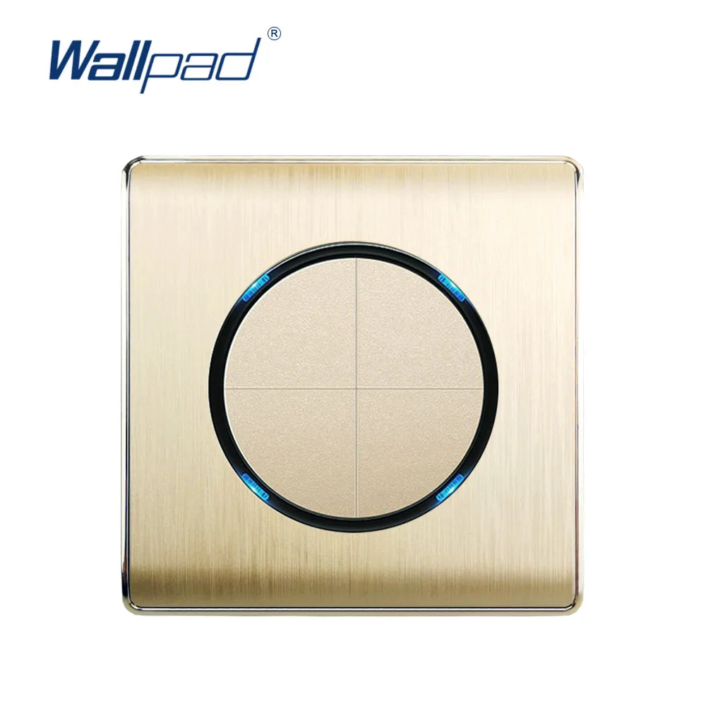 

Wallpad 4 Gang 2 Way Random Click Wall Light Switch With LED Indicator Gold PC Brushed Panel For Home