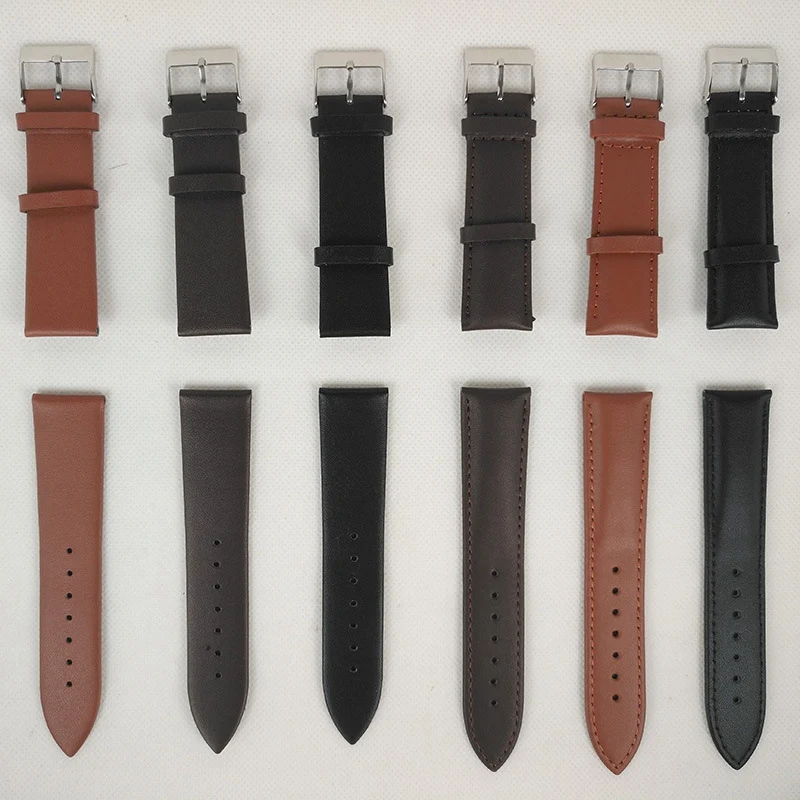 

22mm Genuine Leather Strap Watchband Men Women High Quality Watch Accessories Brown Black Universal Belt Waterproof Steel Buckle