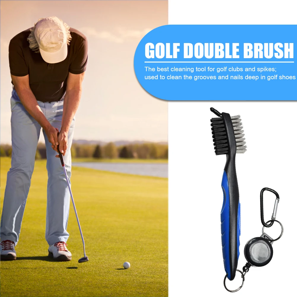 

Golf Club Brush Club Putter Groove Cleaner Double Sided Golf Cleaning Tools Accessories with Retractable Zip-line Carabiner