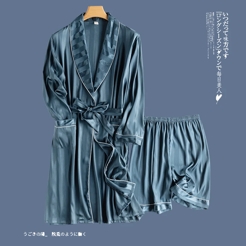 color5 men's bathrobe ice silk hooded szlafrok pajamas sexy badjas kimono men bathrobe man's gown roupao peignoir homme sol - Цвет: color5