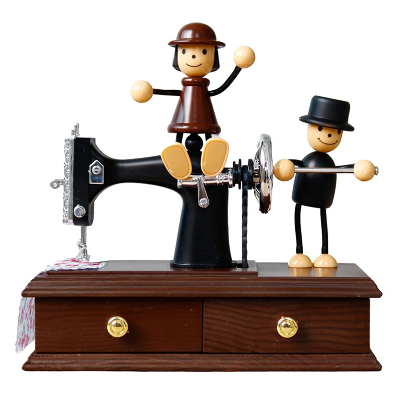 

Music Box Mini Retro Sewing Clockwork Music Wood Box Home Decoration Home Crafts Birthday for Mother's Day Gift