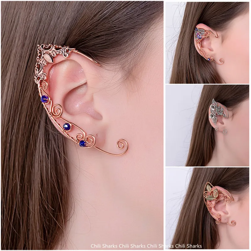 1 Pair Simple Retro Flower Elf Ears Clip Elves Earrings Creative Earrings Female Elegant Alloy Ear Bone Clips Jewelry For Woman