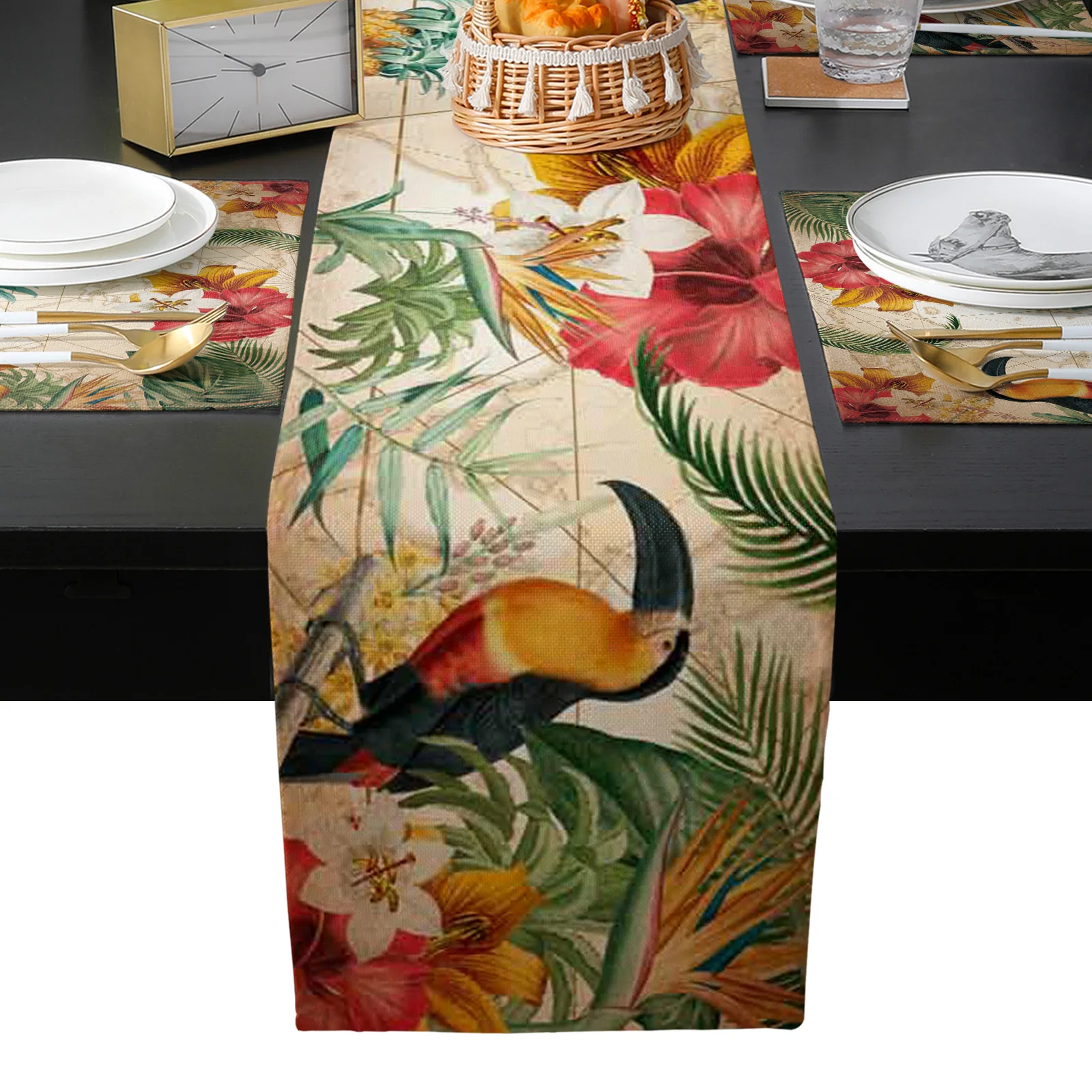 

Plant Animal Flower Retro Table Runner Set Home Decor Table Runner for Wedding Party Decoration Dinner Table Runner
