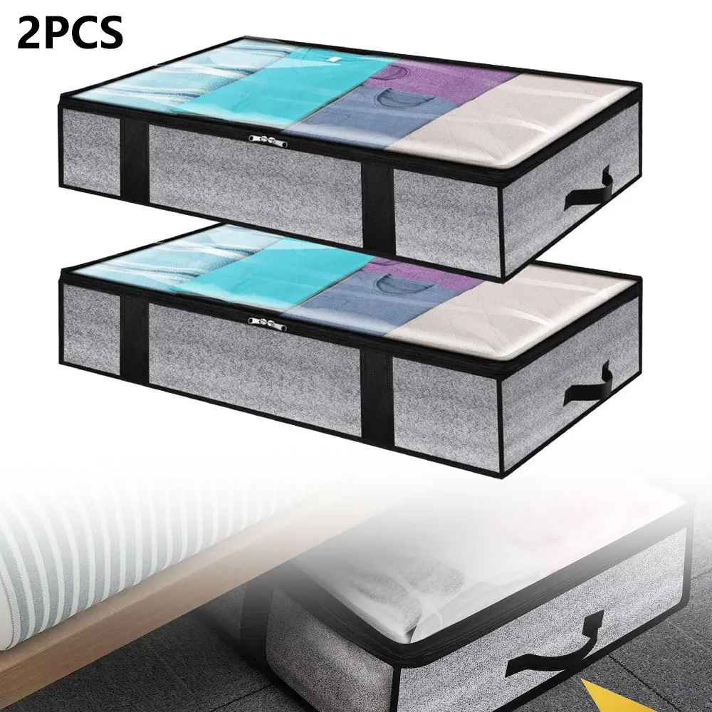 

90L нетканый семейный органайзер для хранения прозрачной кровати, органайзер для одежды, складная сумка для хранения, 2 шт./компл.