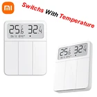 Умный настенный выключатель Xiaomi Mijia, пульт дистанционного управления для освещения, беспроводной, 3 кнопки, переключатели с цифровым ЖК-дисплеем температуры и влажности