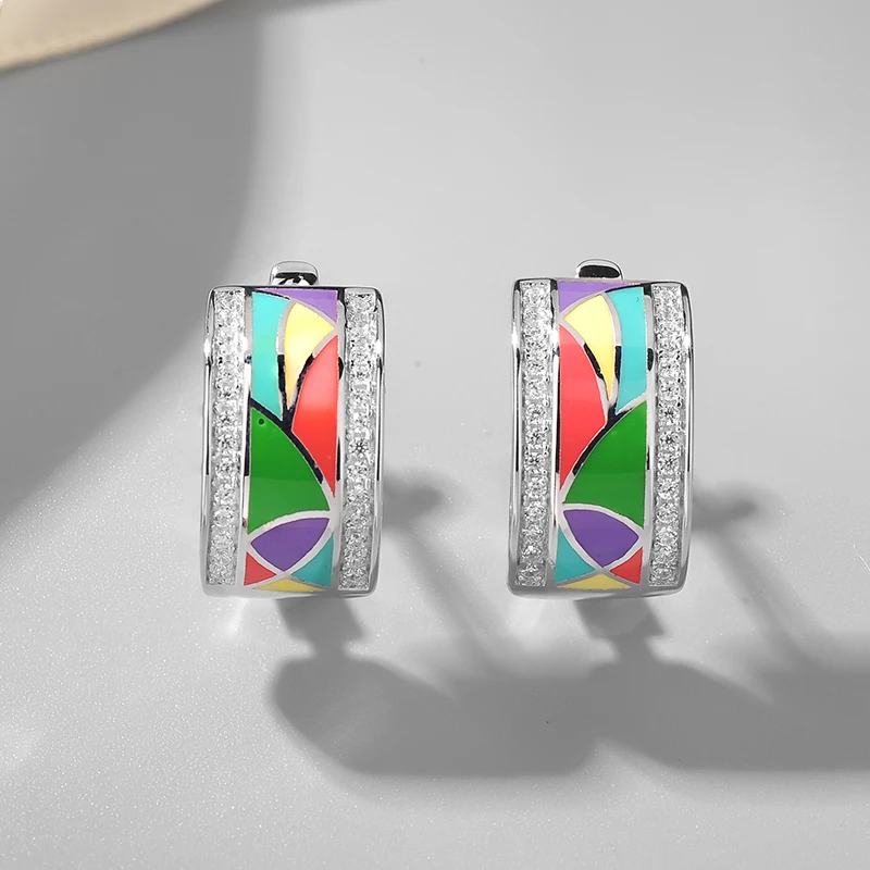 Fashion 925 Sterling Silver gorgeous creative geometric pattern DIY colourful Enamel fine Earrings Party Jewelry | Украшения и