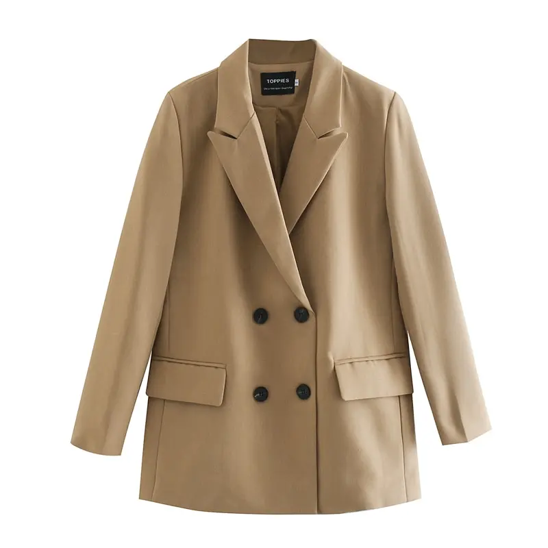

2022 Womens Long Blazer Double Breasted Suit Jacket Loose Oversize Coat Solid Color Formal Blazer