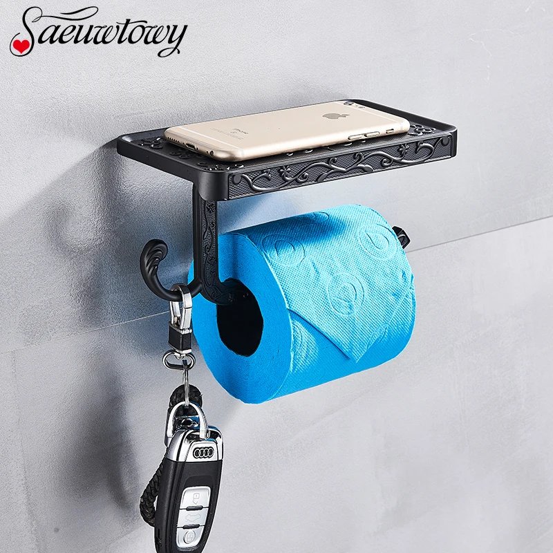 Черный античный держатель для салфеток ванной телефона алюминиевый рулонной