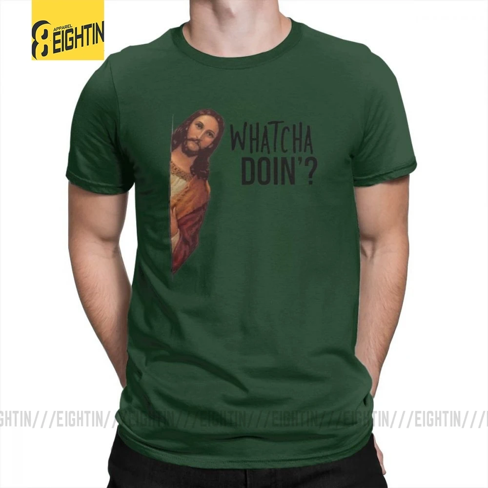 Футболки с надписью «Jesus Is Watching Meme», уникальные мужские футболки из хлопка, футболка с круглым вырезом и коротким рукавом, большие размеры, Новинка - Цвет: Forest Green