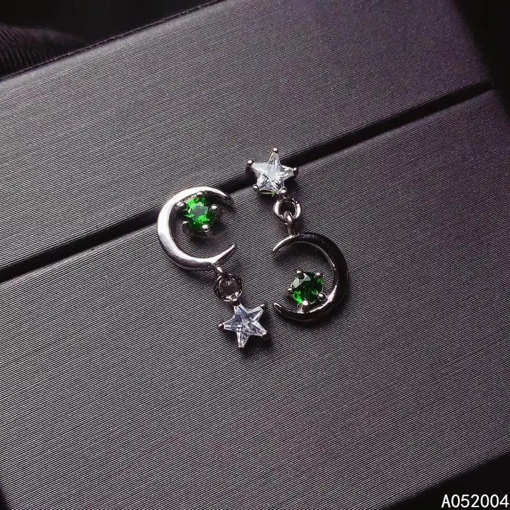 

KJJEAXCMY Fine Jewelry 925 sterling silver inlaid natural diopside female earrings Ear Studs trendy support detection