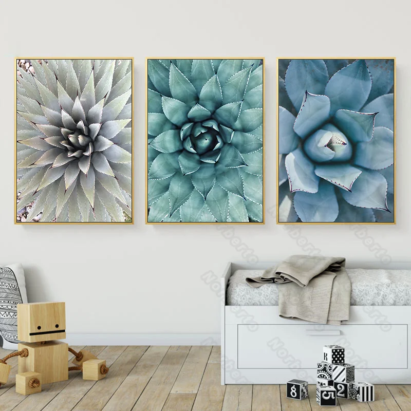 

Modern Style Canvas Painting Poster Realistic Plants Deep and Light Green Succulents White Succulents for Home Rooms Wall Decora