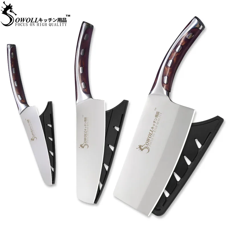 3 pcs knife set SOWOLL 4CR14 Нержавеющая сталь Ножи 7 дюймов разделочные Ножи с антипригарным покрытием Пособия по кулинарии инструмент очень острые и прочные Кухня Ножи новое поступление - Цвет: 3 pcs knife set