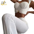 Сексуальный белый укороченный Топ женский комплект 2 шт. без рукавов и широкие брюки, однотонный повседневный комплект из двух предметов для женщин