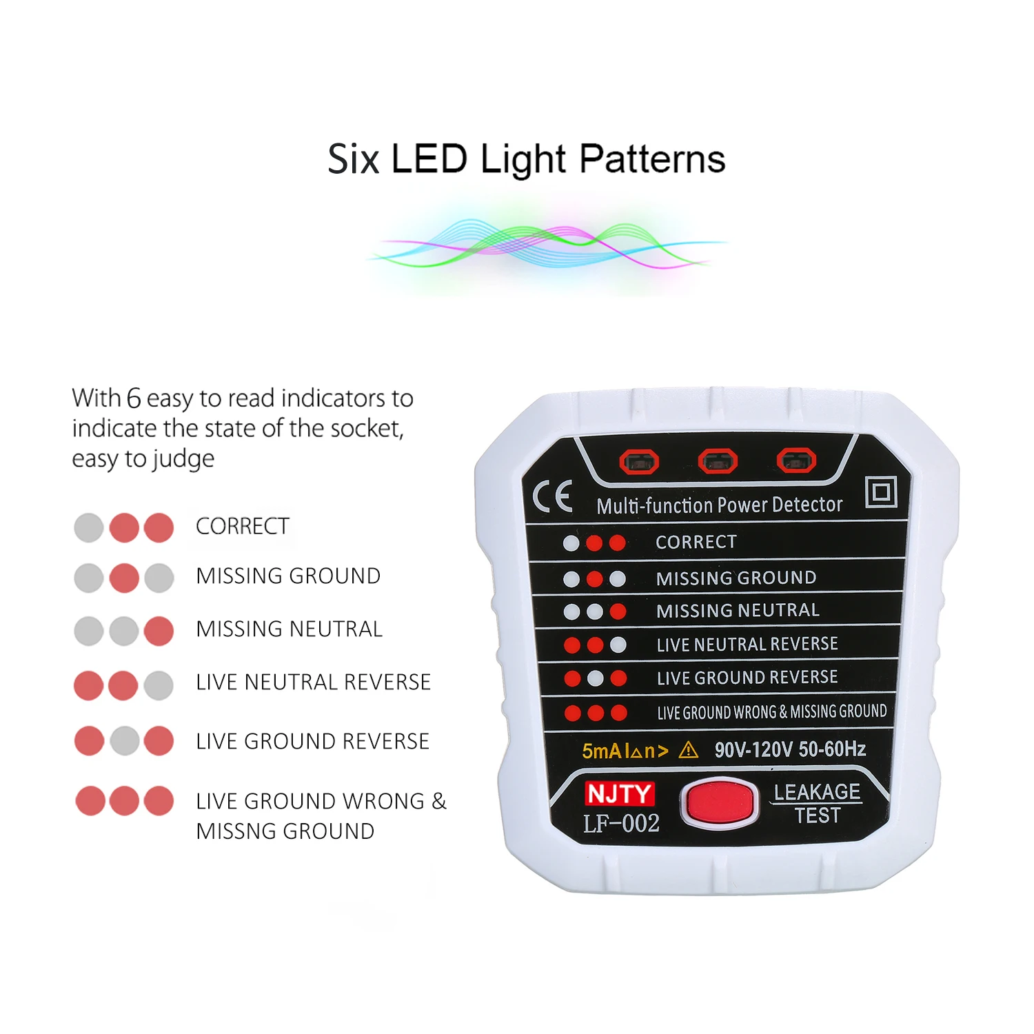 Проверка электрической розетки NJTY нейтральный детектор полярности заземления